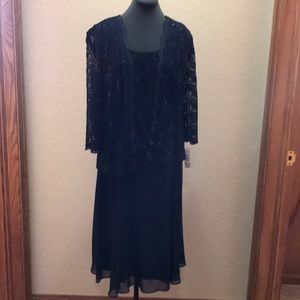 R&M Richards Sequined Lace Chiffon Dress & Jacket